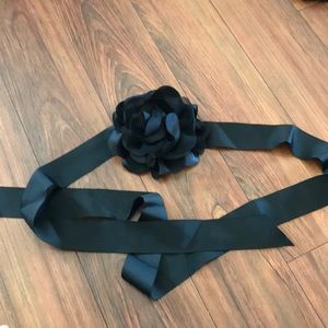 Black Flower Ribbon Belt